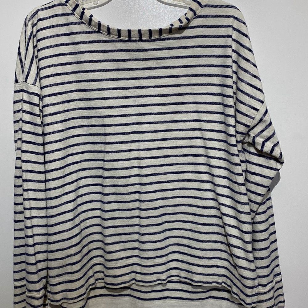J. Crew Women's White Blue Stripe Cotton Pullover Long Sleeve Tops Size XL